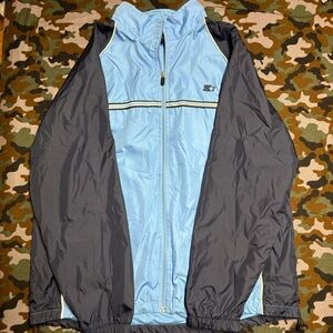 Baby Blue Vintage 90s Starter Windbreaker – Embroidered Logo & Breathable Vents